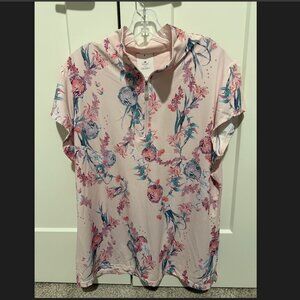 NWT Kastel Pink Tea Garden 1/4 Zip Cap Sleeve Shirt sz XL
